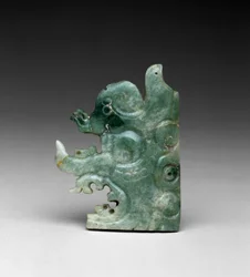 Kopfschmuck mit dem Kopf des Narren-Gottes, Späte Klassik, 550-800